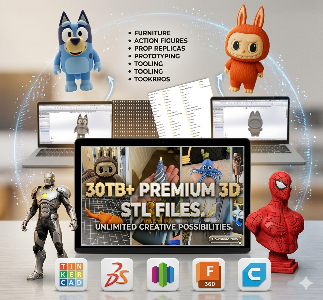 image bundle STL Bibliothèque de 30TB de fichiers STL 3D premium pour impression 3D incluant figurines, meubles, prototypes et objets