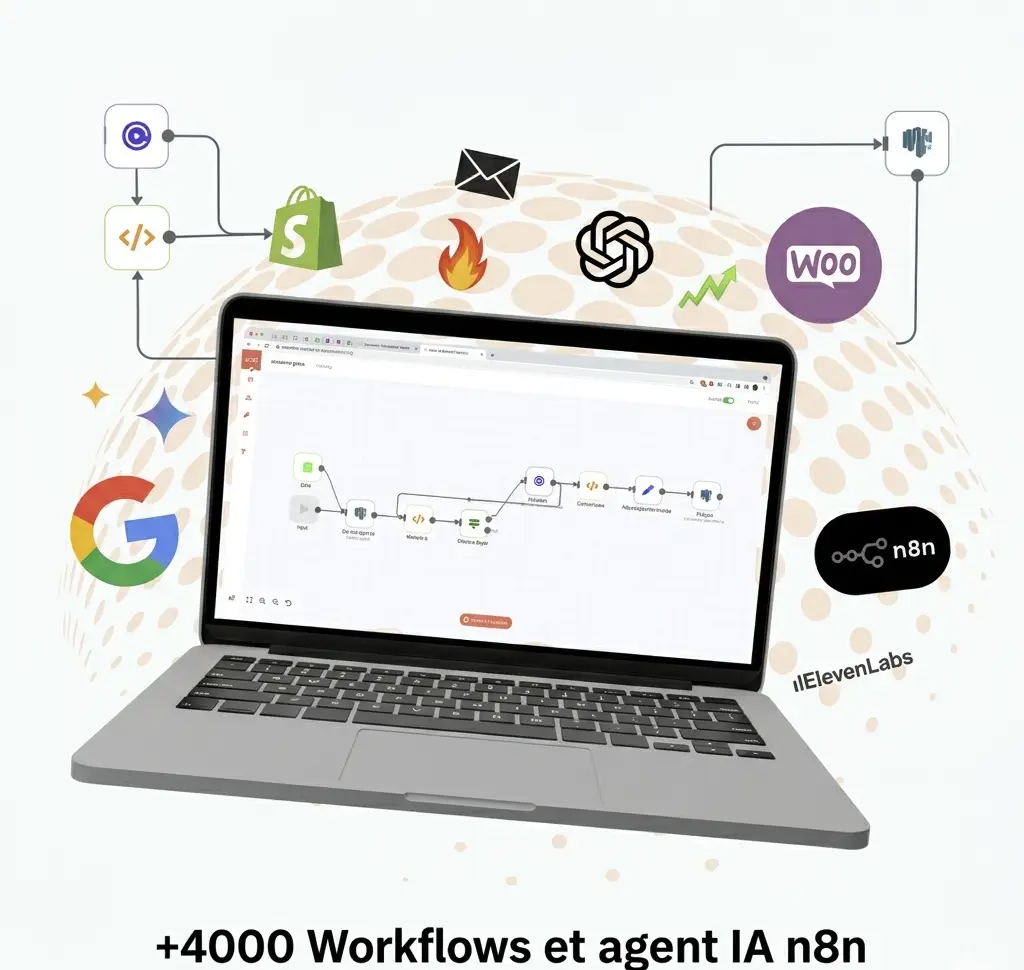 Pack de plus de 4000 workflows et agents IA n8n avec intégrations Shopify, WooCommerce, OpenAI et automatisation business